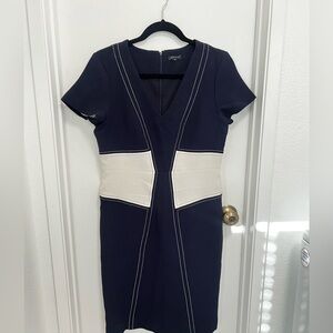 Ann Taylor Navy Blue And Cream Midi Dress